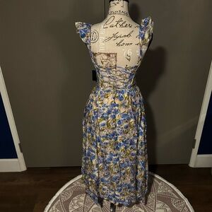 Astr Backless Floral Dress in Blue and Yellow